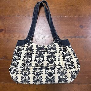 Kavu Black and Cream Floral Shoulder Bag